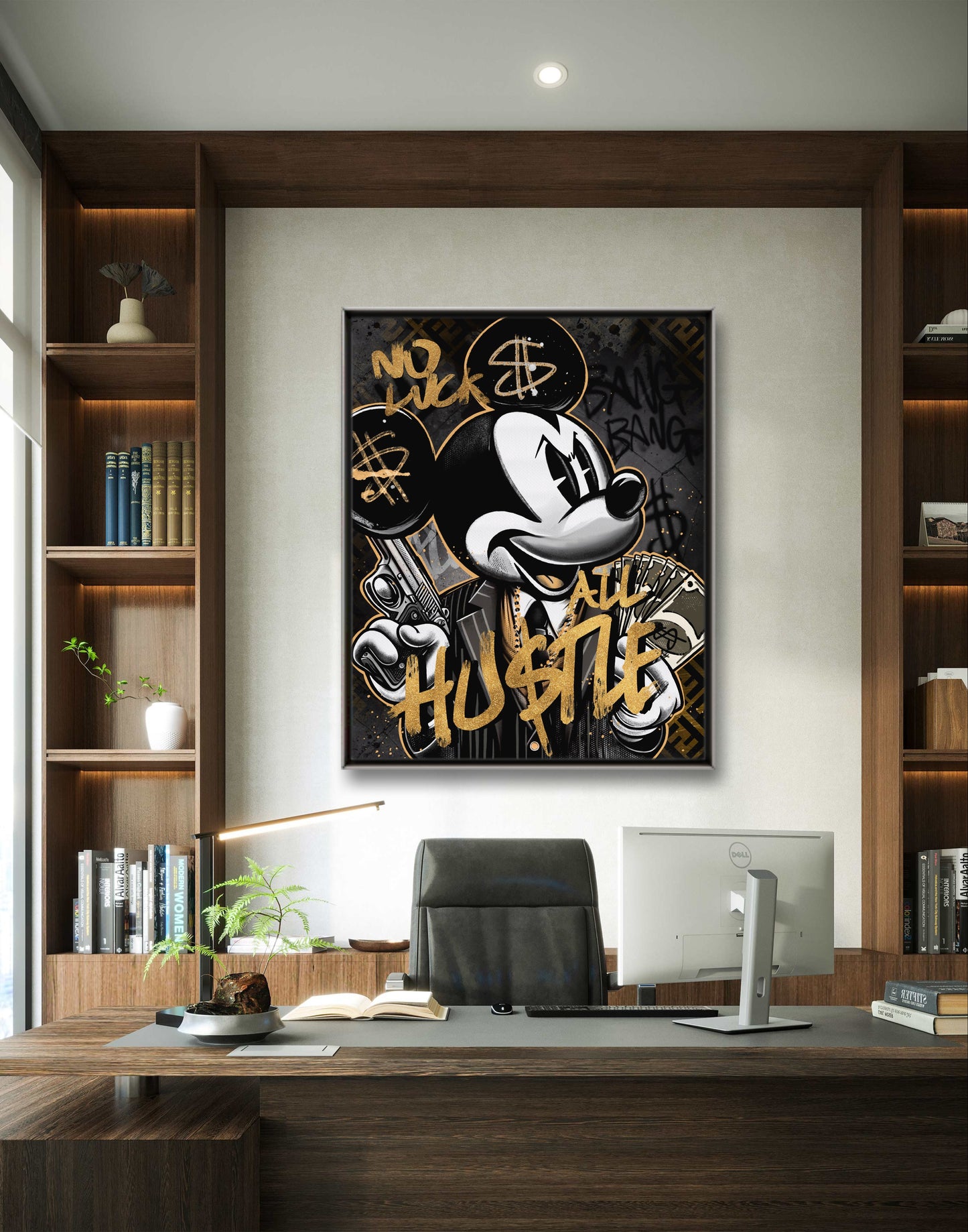 motivation all hustle black and gold pop art canvas