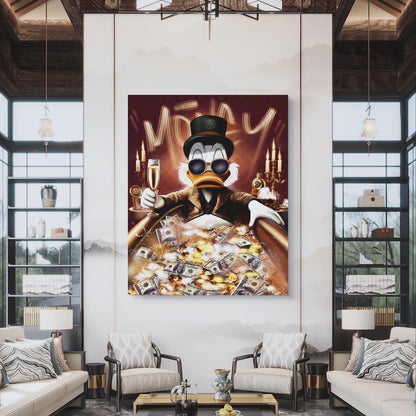 scrooge mc duck with money and champagne luxury artwork by badlucije