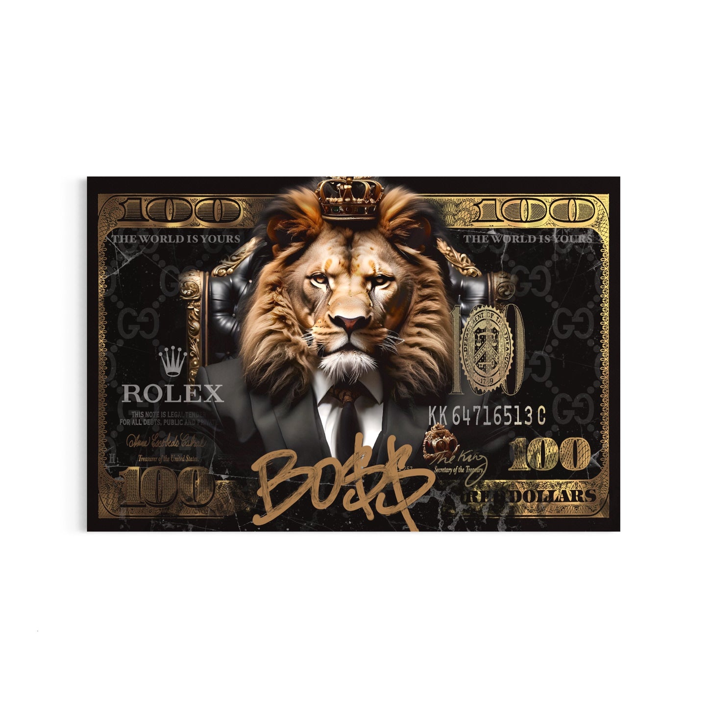 lion boss black and gold pop art canvas money motivation office art wallet design