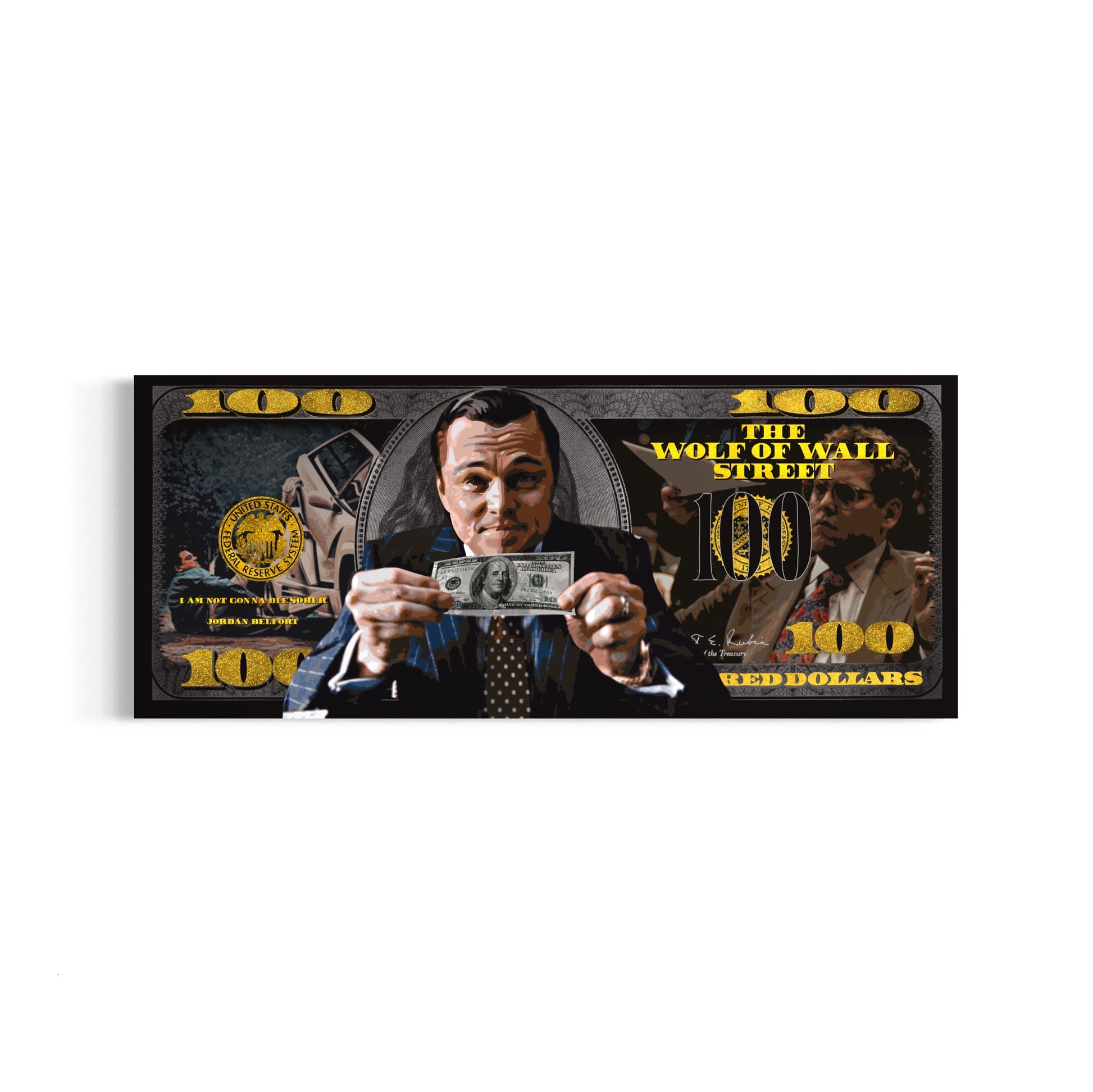 pop art canvas wolf of wall street dollar