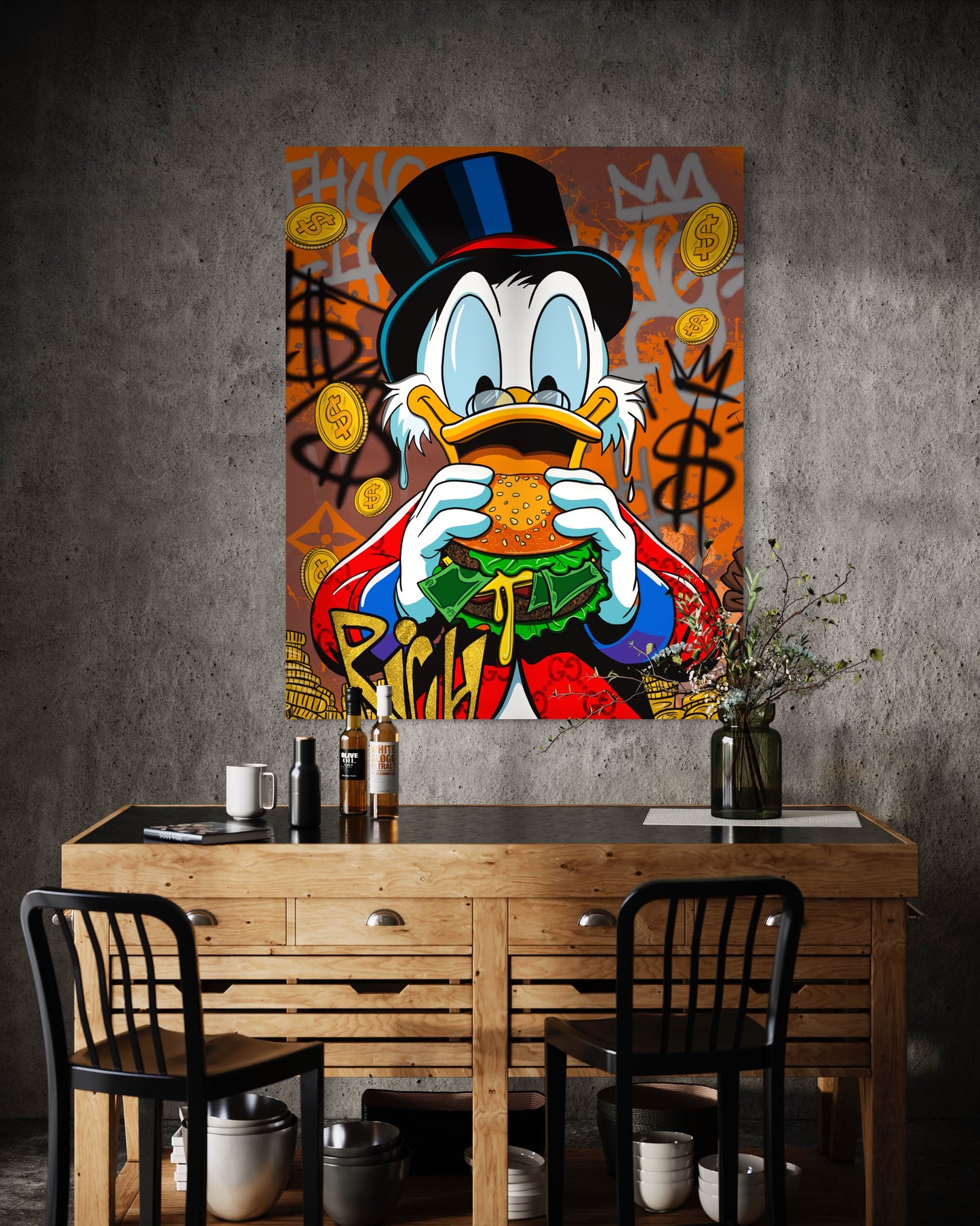 rich duck pop art canvas