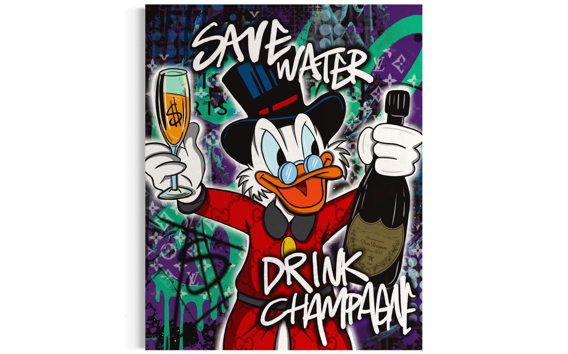 pop art canvas duck champagne save water modern design 