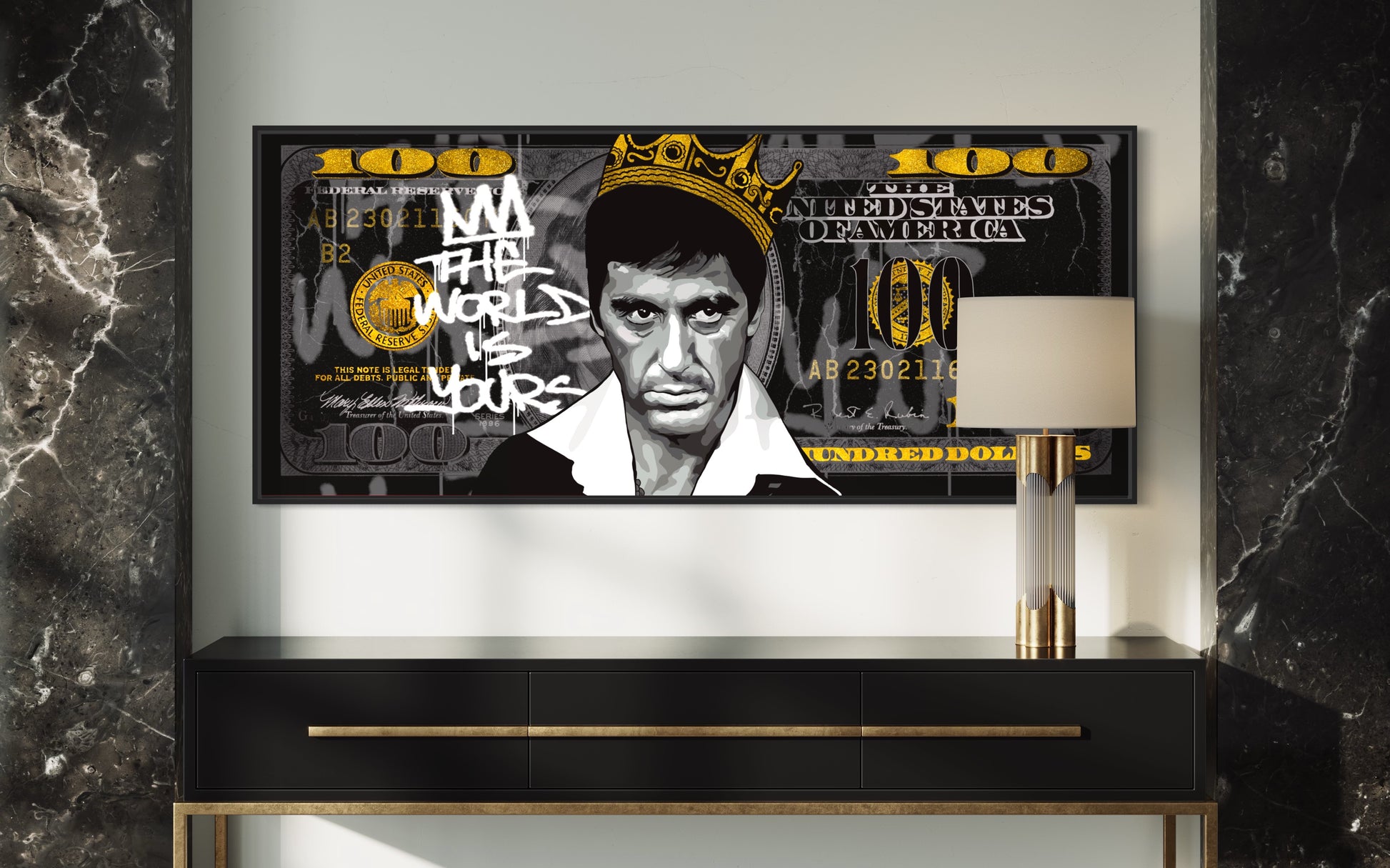 scarface dollar pop art gold and black 