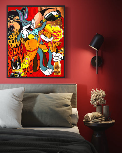 pop art canvas with bugs bunny love