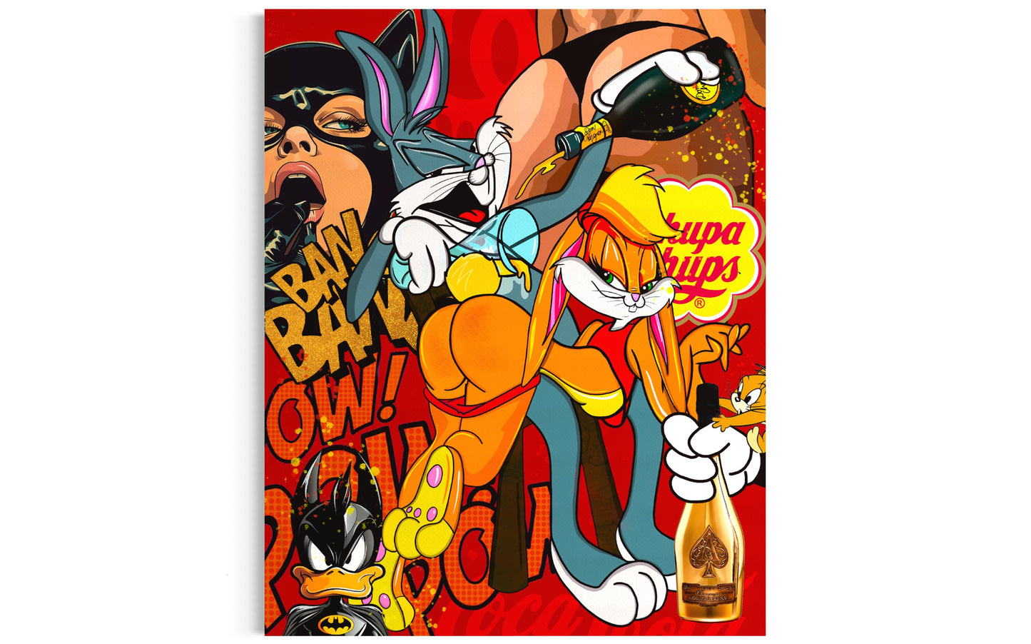 bugs bunny love. champagne art artwork style in pop art