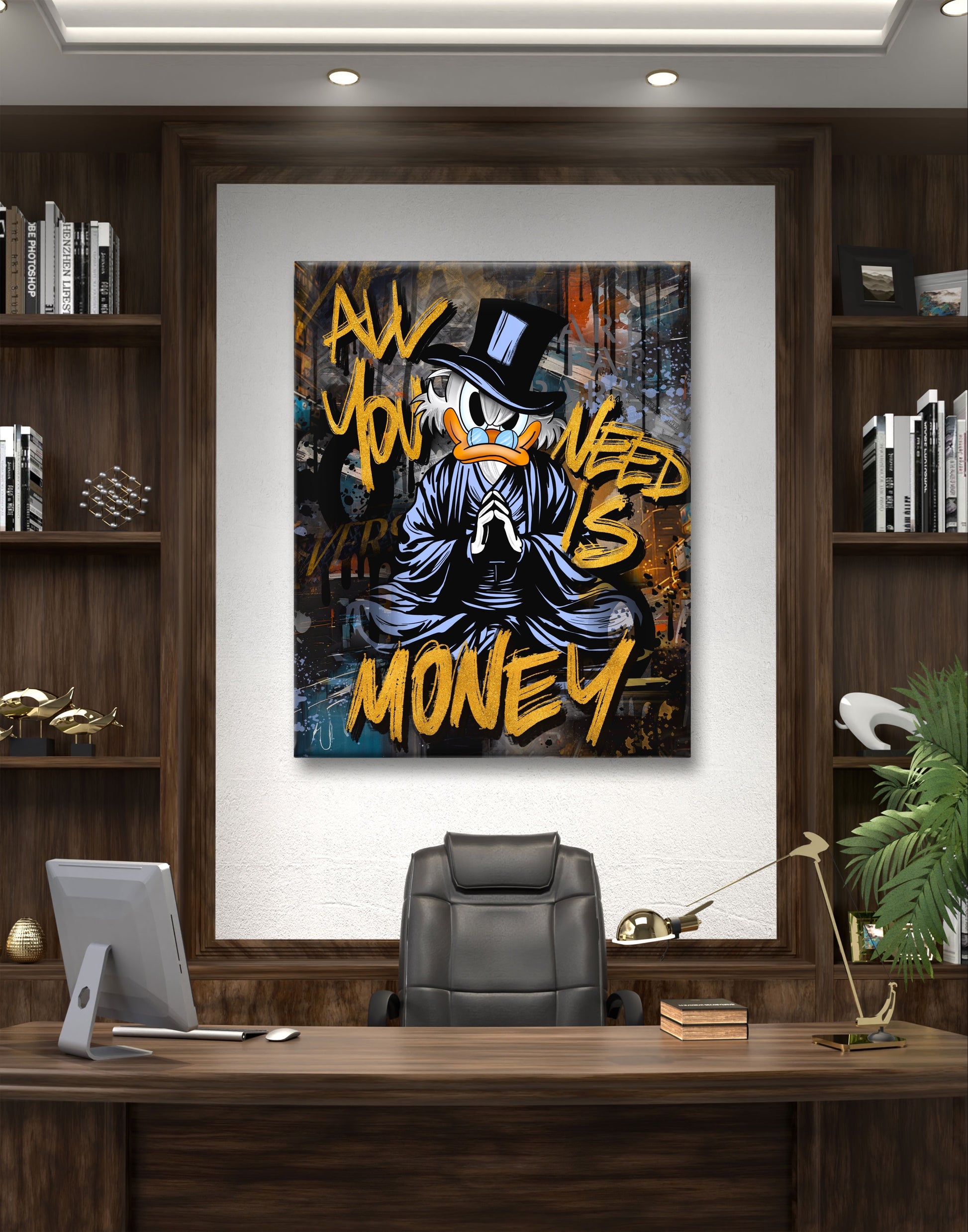 pop art canvas duck money pray gold modern office wallart