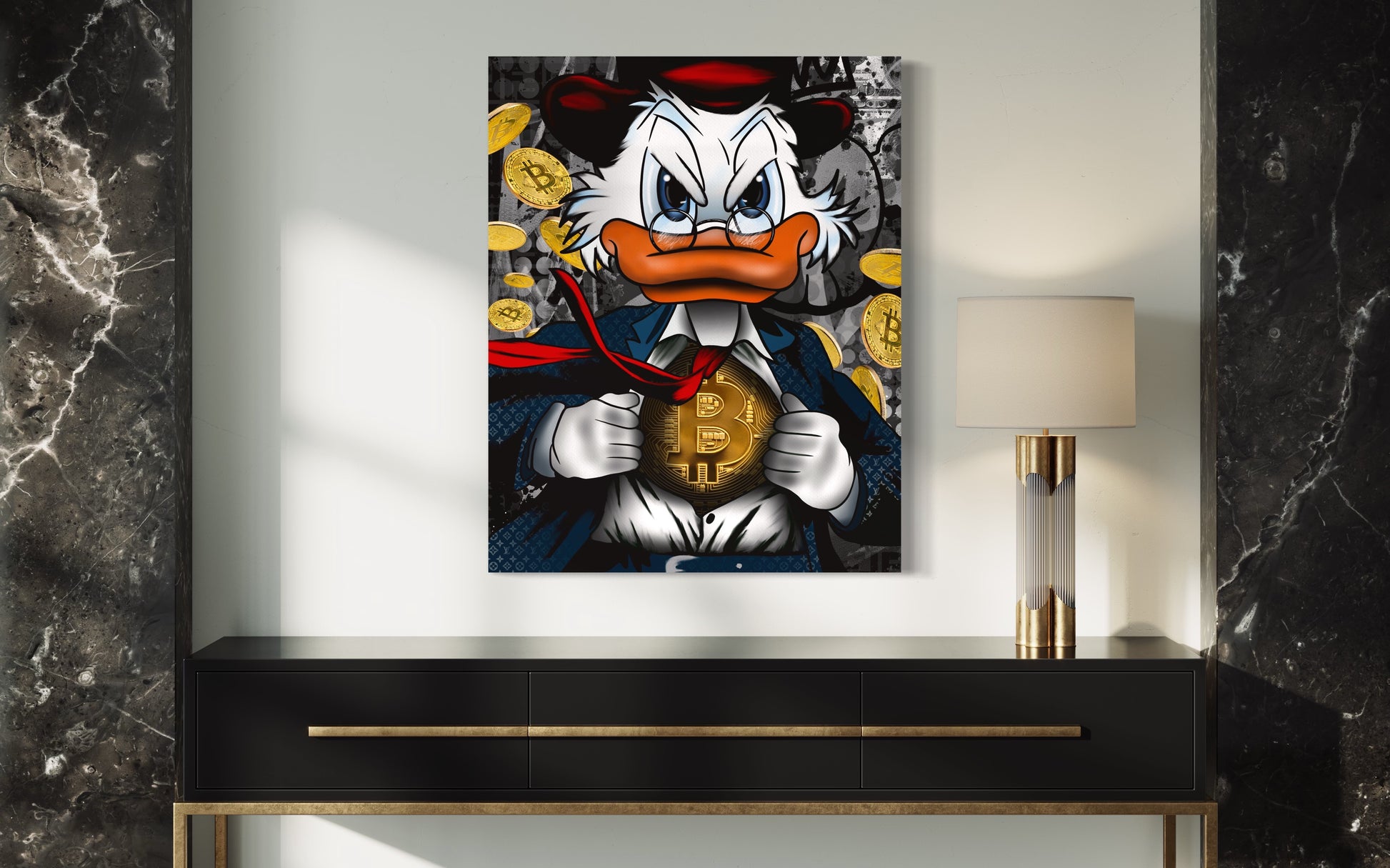 bitcoin duck pop art canvas on the wall