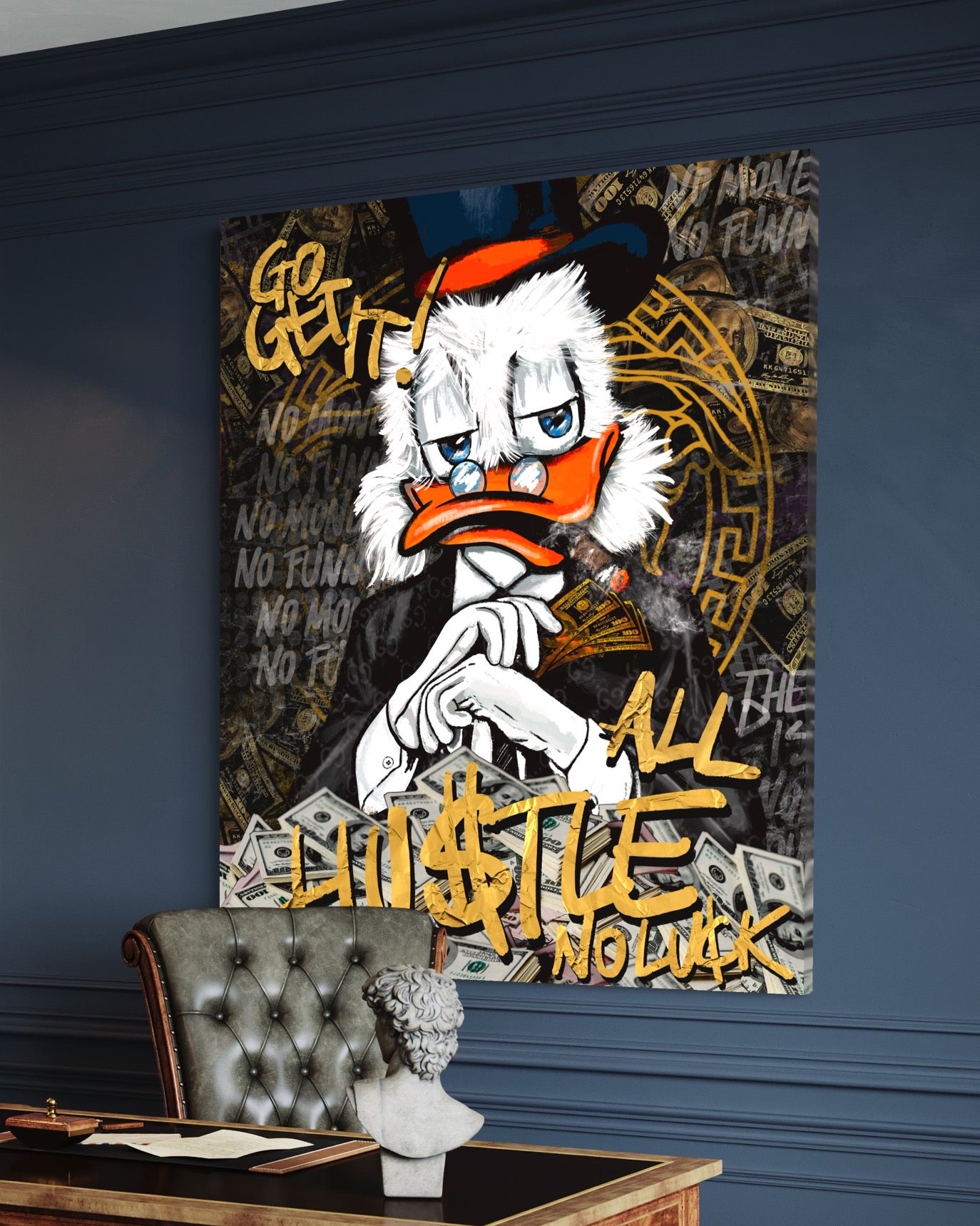 duck pop art canvas hustle no luck