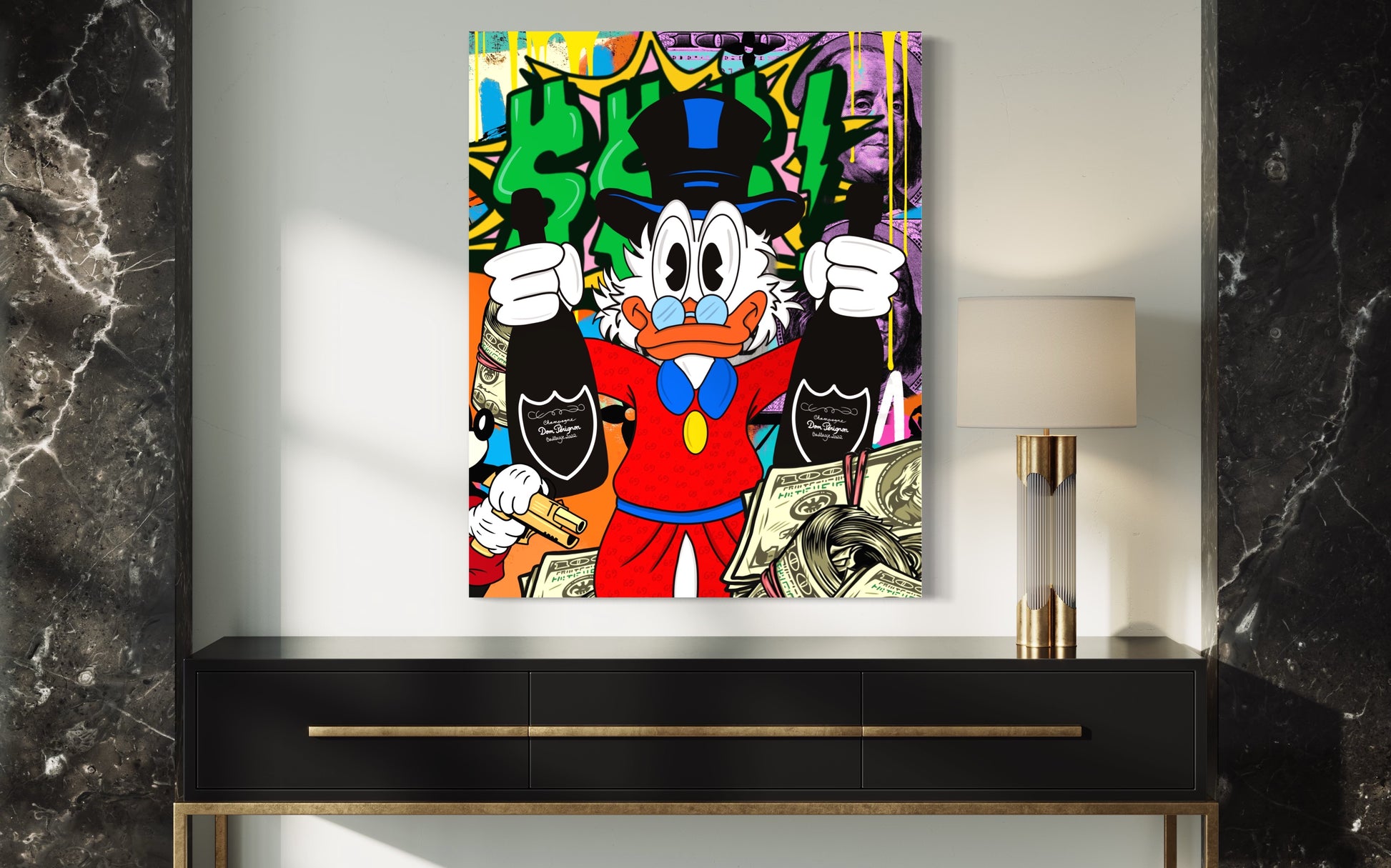 duck champagne popart canvas