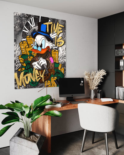 scrooge mcduck pop art canvas money boss business duck with gun gangster skrblik modern obraz badlucije