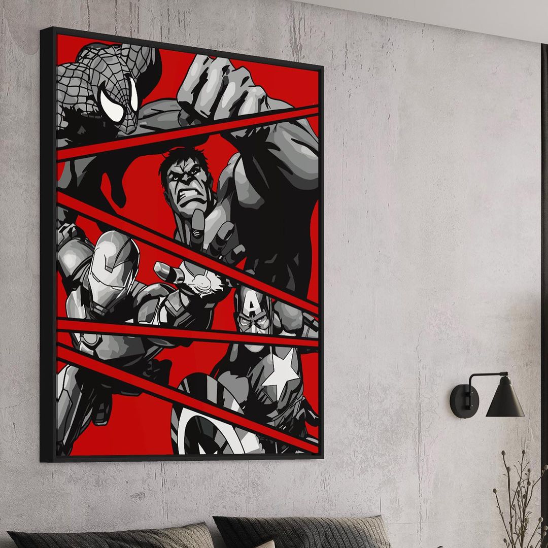 pop art canvas marvel hulk captain spiderman