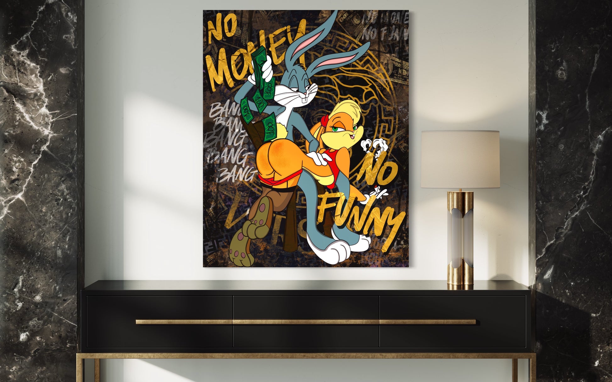 Pop Art Canvas Bugs Bunny Love and spank Lola black and gold canvas –  BADLUCIJE ORIGINAL CANVAS