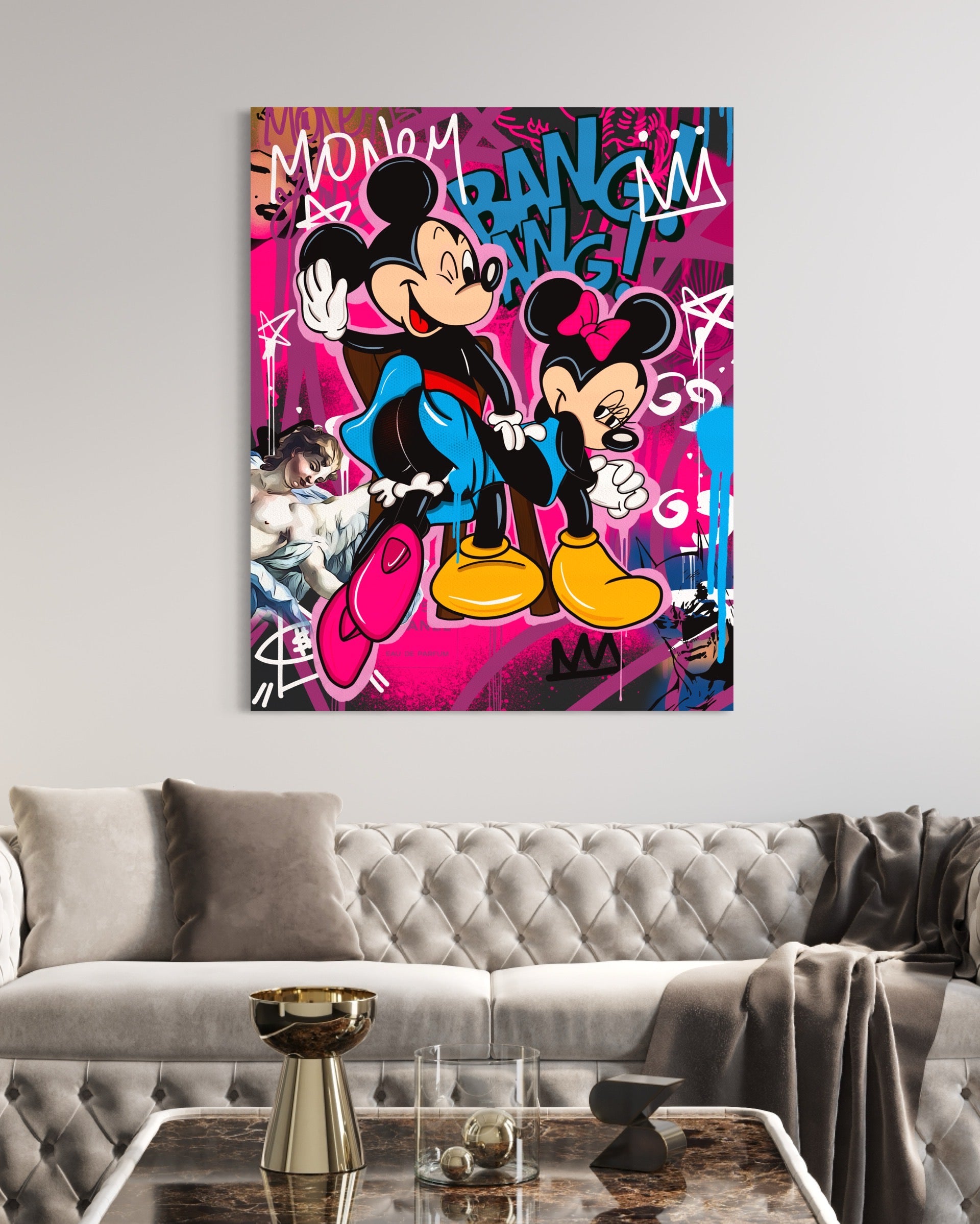 mickey minnie loves spank popart canvas