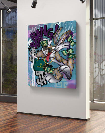 pop art canvas bunny funny money bang bang