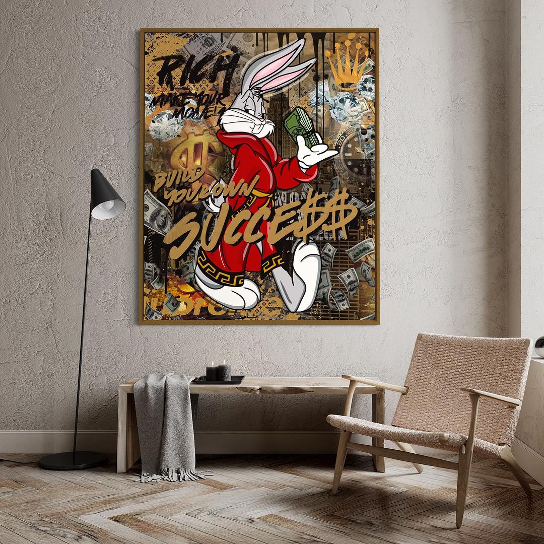 pop art canvas badlucije bugs bunny walk like a boss Versace coat rich money lifestyle business office