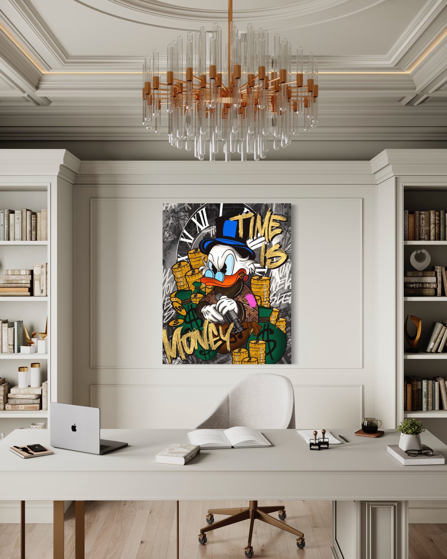 scrooge mcduck pop art canvas money boss business duck with gun gangster skrblik modern obraz badlucije