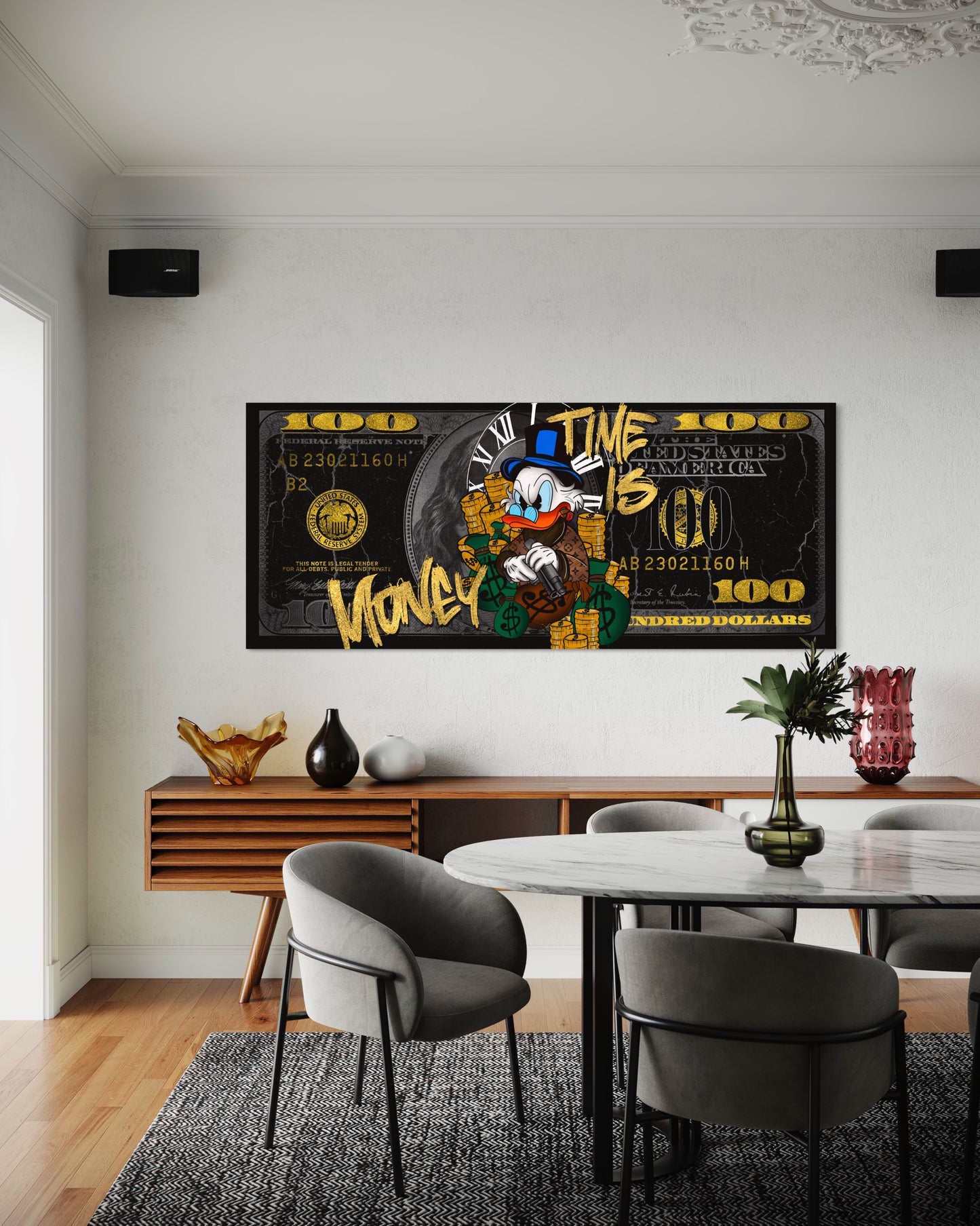 time is money duck dollar bill wall art