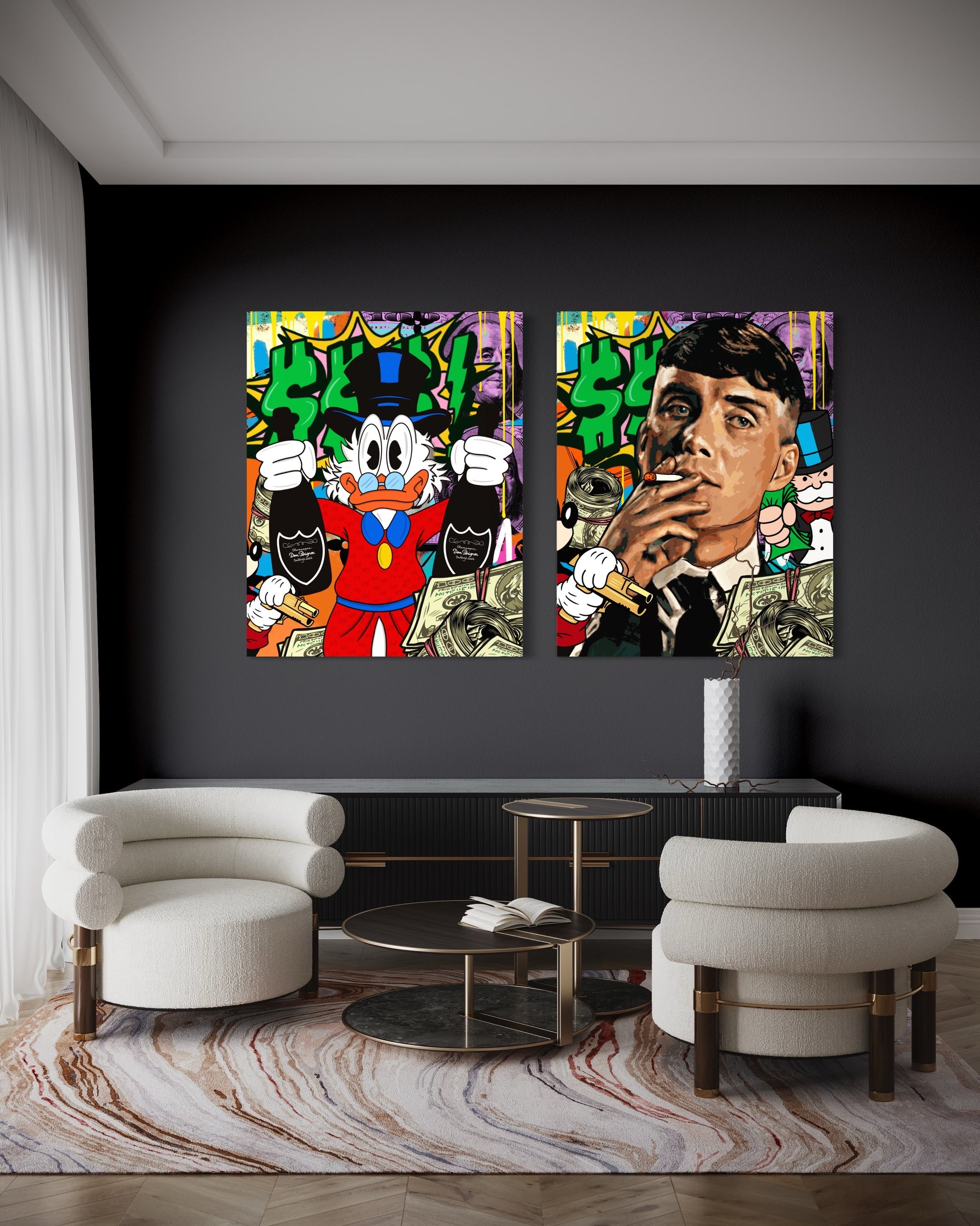 duck and peaky blinders on canvas pop art wall 