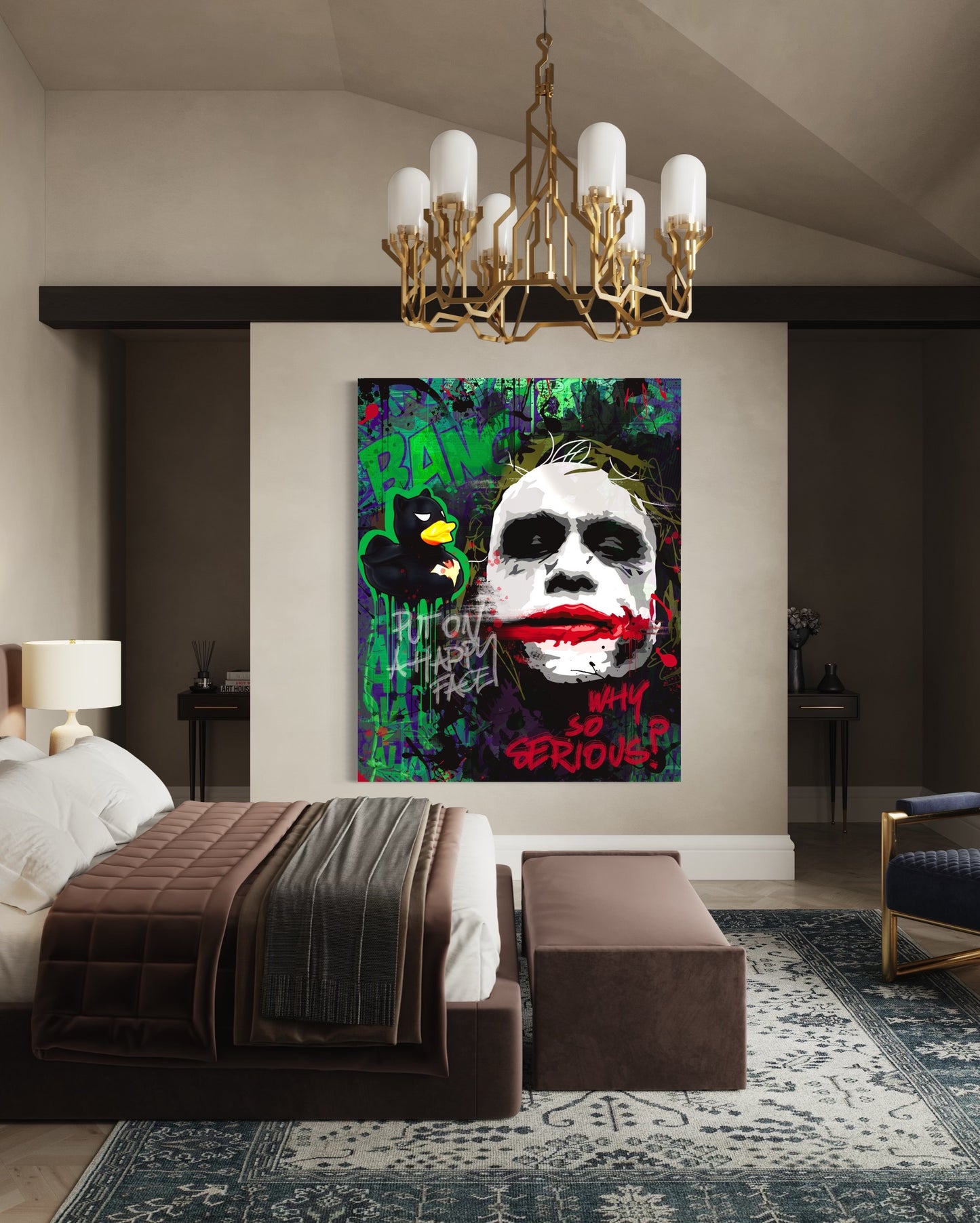 pop art canvas obraz joker nad postel do loznice